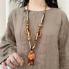 Деревянное ожерелье из бусин, ретро, литературное, длинная цепочка для свитера, женское, богемное, аксессуары из хлопка и льна, кулон