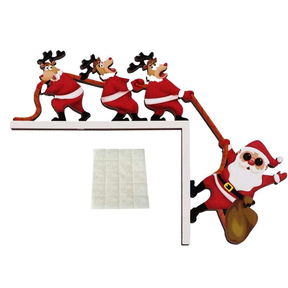 Versatile Decorative Uses Ornament Santa Claus Deer Wooden Door Frame Ornament for Holiday Atmosphere Ornament Easy To Install
