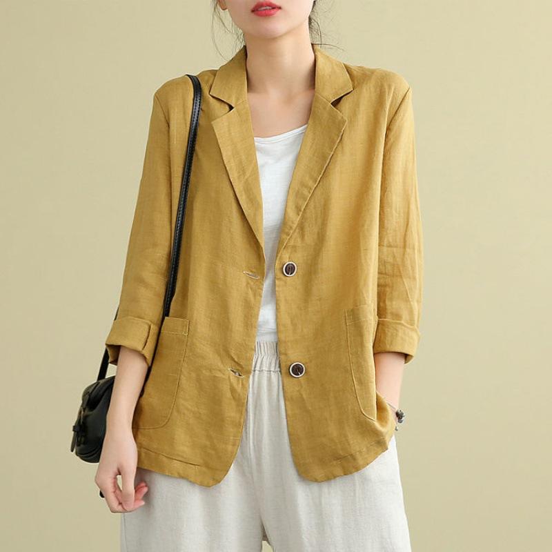 Spring and Summer New Cotton and Linen Loose and Versatile Top, Long Sleeved Casual Temperament Jacket for Women