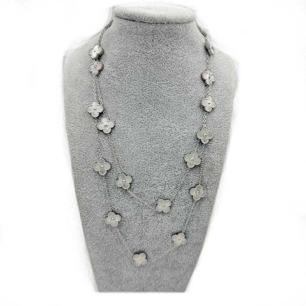 90 см титановое стальное ожерелье-клевер, модное, темпераментное, натуральное, премиум-чувство, цепочка для свитера, роскошное женское ожерелье с цветком