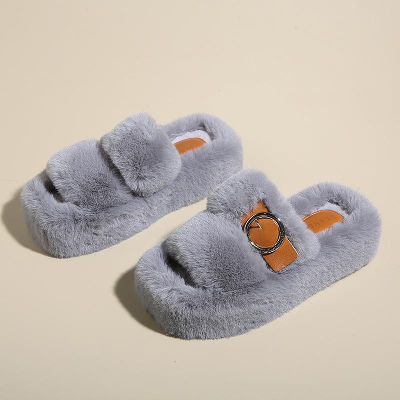 Модные женские плюшевые тапочки больших размеров с пряжкой на одном слове, для ношения на улице, универсальные хлопковые мопы