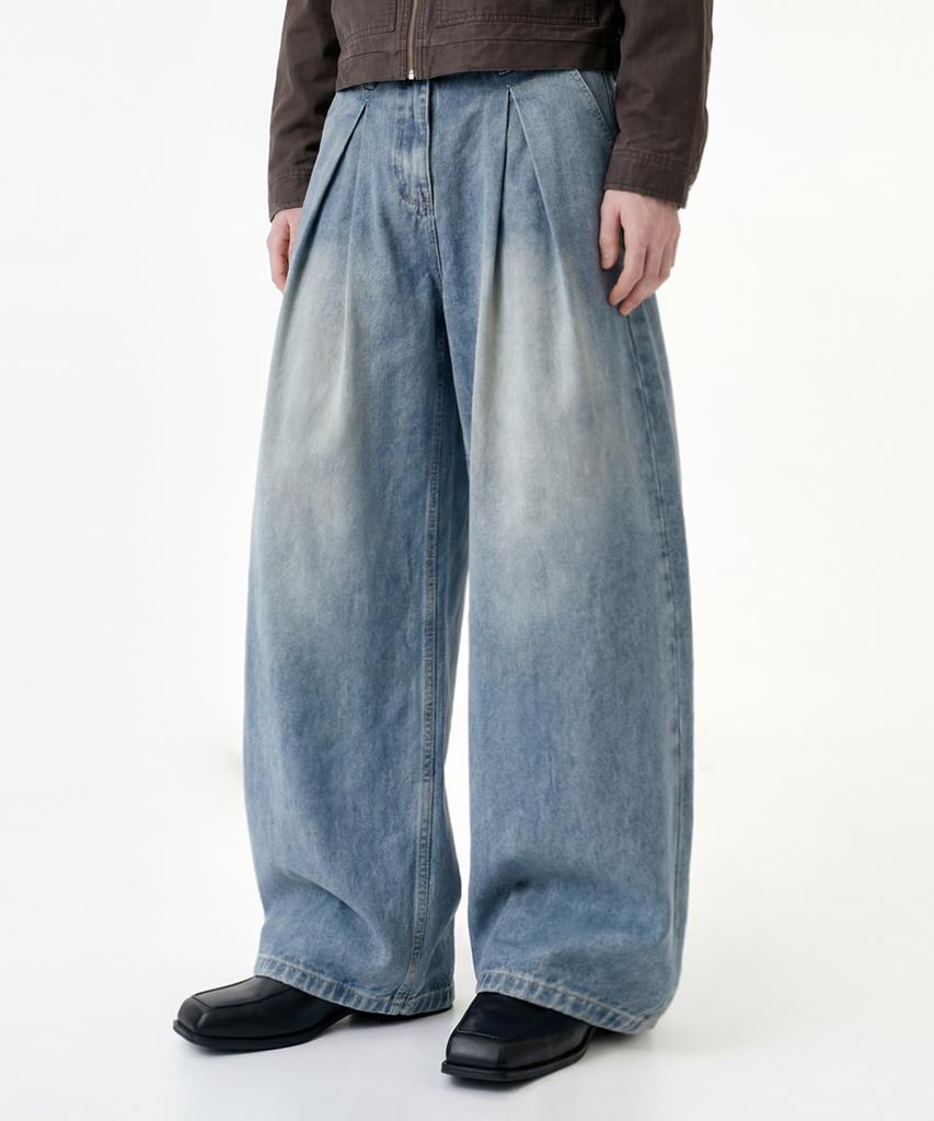 NTET Vintage Front Pintuck Denim Pants (Blue)