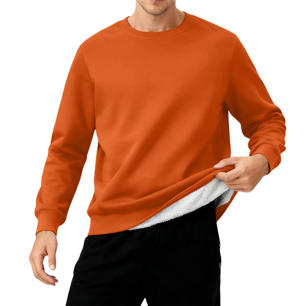Men's Round Neck Fleece-Lined Thick Solid Color Sweatshirt