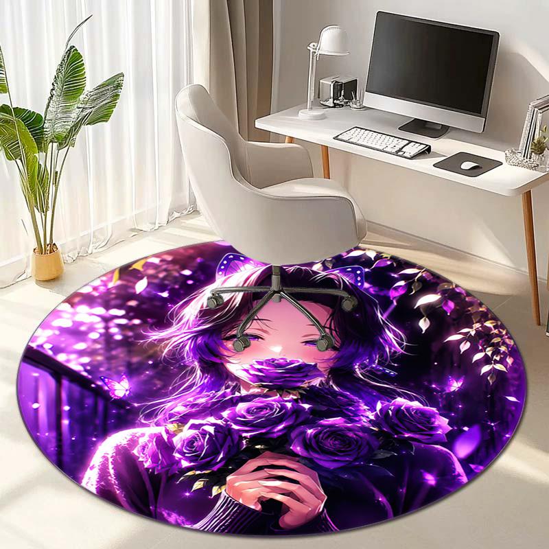 Classic Japanese-style cartoon Demon Slayer round rug, home soft decorative anti-slip yoga mat and chair mat, outdoor floor mat carpet K1