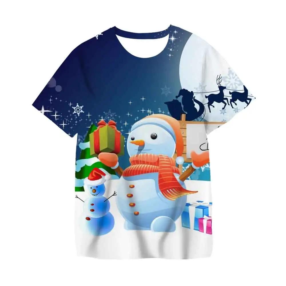 Kawaii Christmas Tshirts 3D Print Santa Claus SnowmanT Shirt Fashion Kids Casual Boys Girls Unisex Round Neck Tshirt Tops