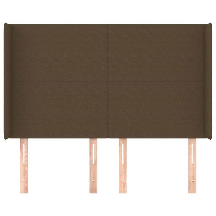 Tête de lit - Avec oreilles - Marron foncé - 147x16x118/128 cm - Tissu polyester, pieds bois, hauteur réglable