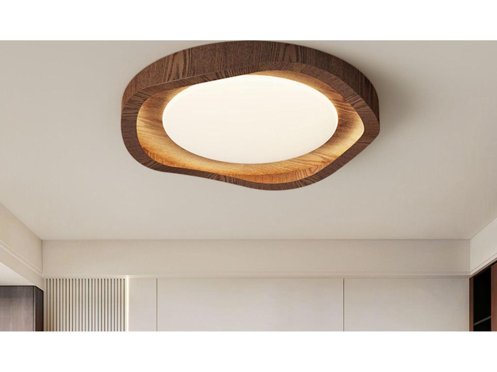 Wabi-Sabi Modern Walnut Ceiling Light - Minimalist Mid-Century Style, Dimmable for Bedroom