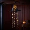 Witch Hat with LED Glow Lighted Hanging Chime, Halloween Ornament Patio Holiday Atmosphere Lights Star Tassels, Magical Light for Porch Window Indoor