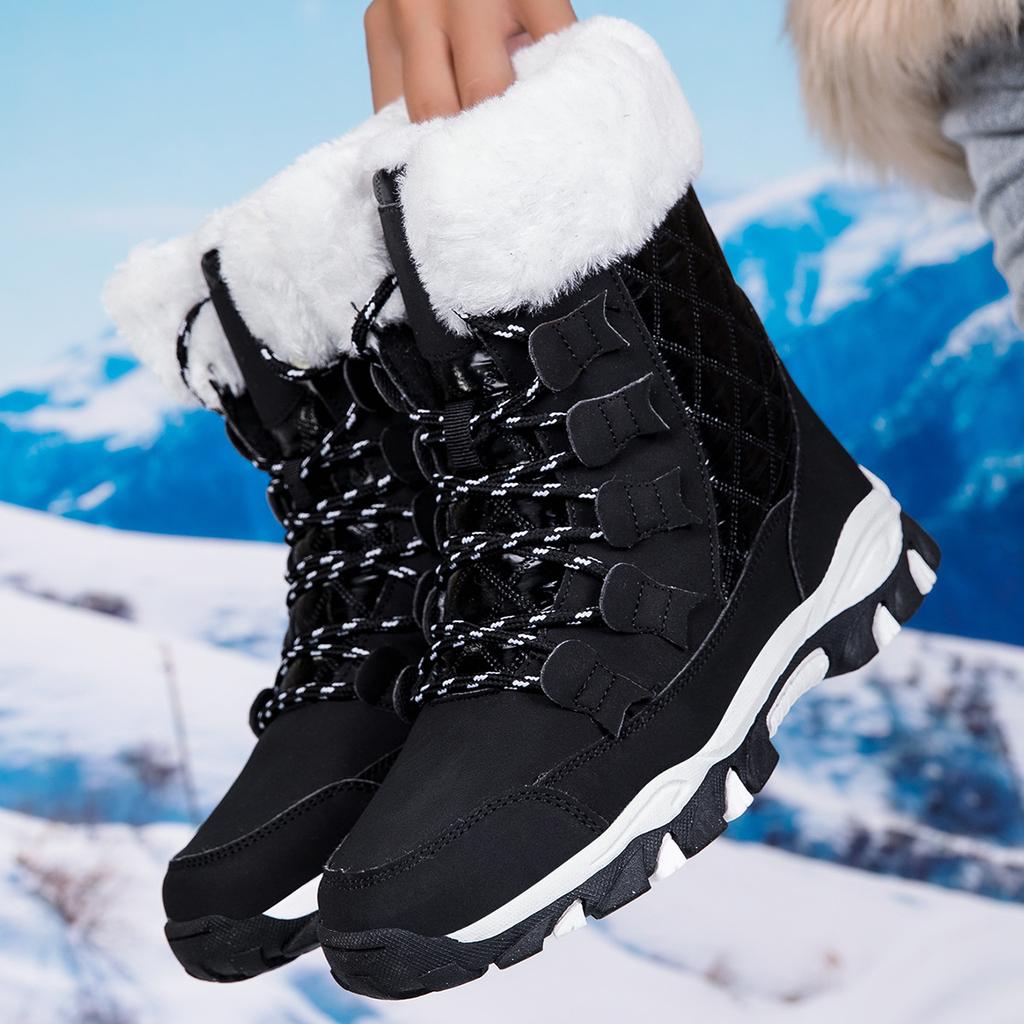 35-42 Large Size Foreign Trade New Outdoor Snow Boots Cotton Shoes Velvet Warm Height Increase High Top Wear-resistant Non-slip Women's Boots