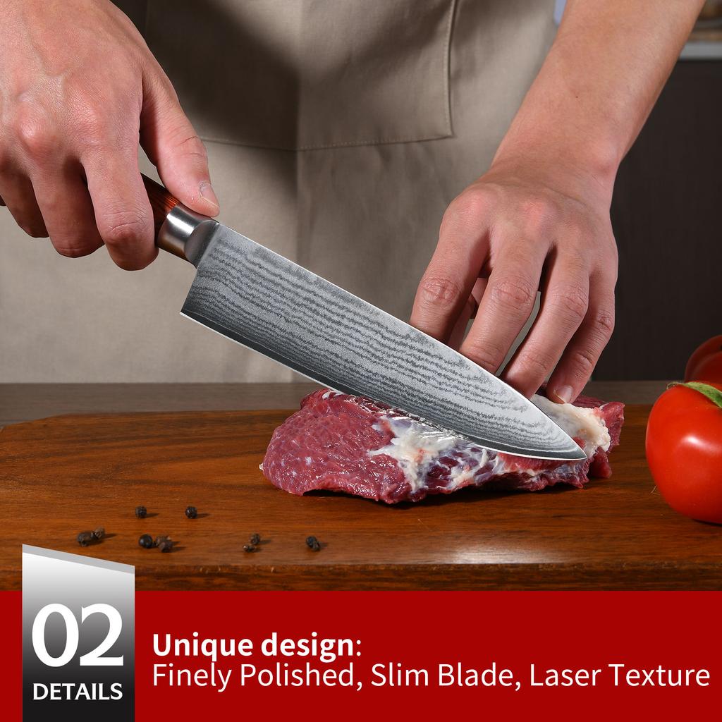 Ready to Ship 3.5 Inch Damascus Hardness 62 Paring Tomato Kitchen Knife with Red Wood Ergonomic Handle