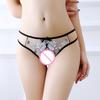 Erotic Women See Through Open Crotch Straps Lace Briefs Floral G-string Thong