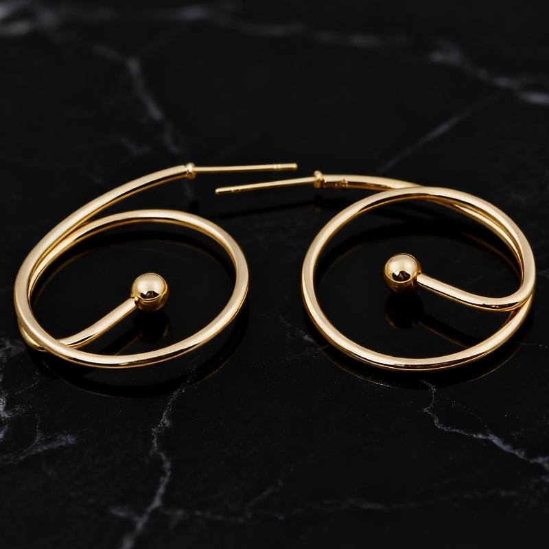New Minimalist Gold Spiral Women's Drop Earrings with Bead Unique Statement Ear Jewelry for Effortlessly Chic Daily Looks
