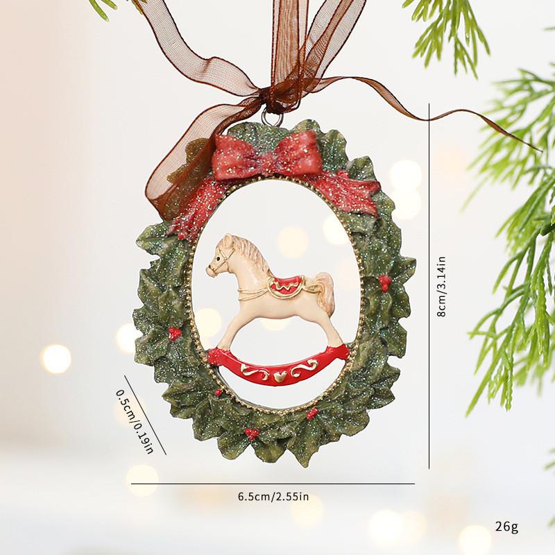 Tree Christmas Ornament Resin Vintage Bell Bow Wreath Christmas Pendant Stocking