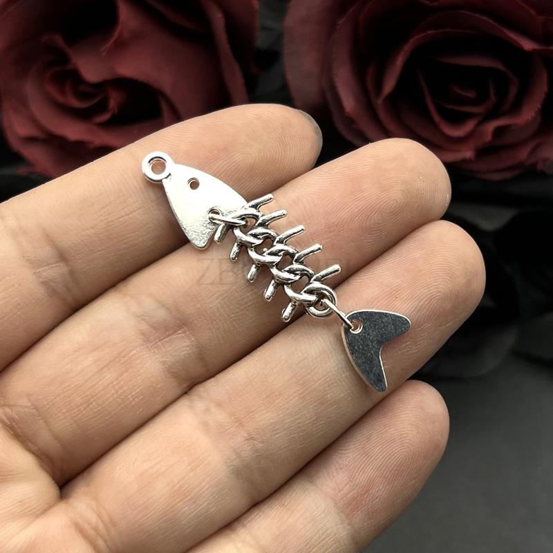 5pcs Silver Color 46x11mm 3D Fish Bone Charms Fish Pendant For Jewelry Making DIY Jewelry Findings Designer Charms