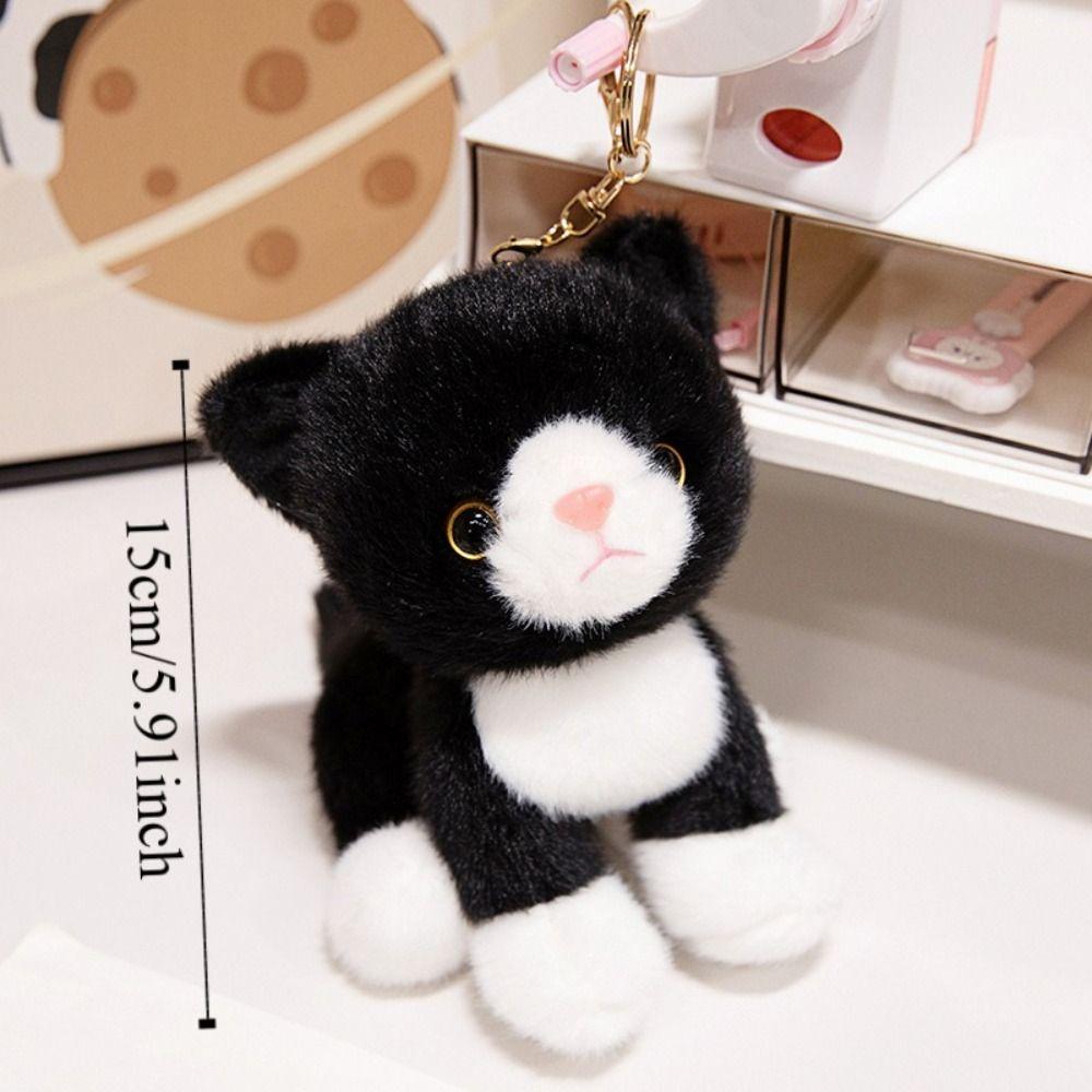 Stuffed Animal Simulated Cat Doll Soft Furry Stuffed Cat Keychain Kitten Plush Toy  Girls Gift