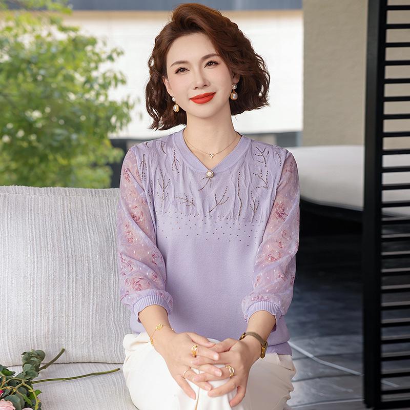 Spring-Autumn Knit Top: Fashionable Seven-Point Sleeve for Middle-Aged and Elderly Women