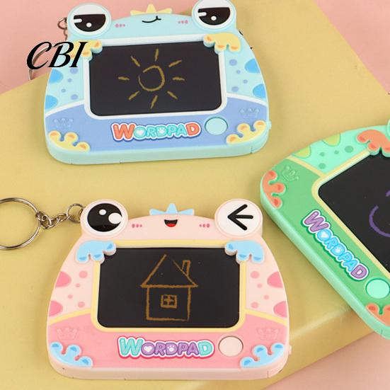 Reusable Writing Pad Mini Drawing Board Keychain for Kids, Cartoon Frog with Key Ring, Hanging Doodle Sketch School Bag LCD Tablet Pendant