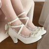 Fashion Spring Women High Heels Cross Strap Mary Jane Pumps Party Wedding Cosplay White Red Black String Bead Bow Princess Lolita Shoes