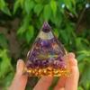 Magic Orgonite Pyramid Amethyst Crystal Sphere with Blue Quartz Natural Cristal Stone Orgone Energy Healing Reiki Meditation Tool Home Decor Gifts