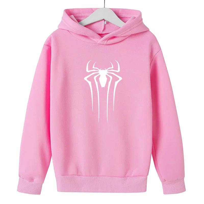 Детская толстовка с капюшоном, модная для мальчиков и девочек, с принтом паука, свободная детская флисовая толстовка-пуловер, 2-14 лет
