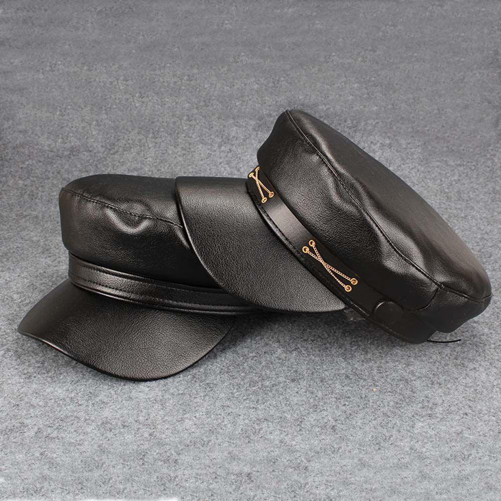 PU Leather Girl British Style Winter Women Berets Painter Cap Korean Style Octagonal Hat Navy Hat
