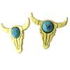 [Q1551] - Handmade 'Boho' Turquoise Gold (bison Skull) Earrings - 15x14 Mm