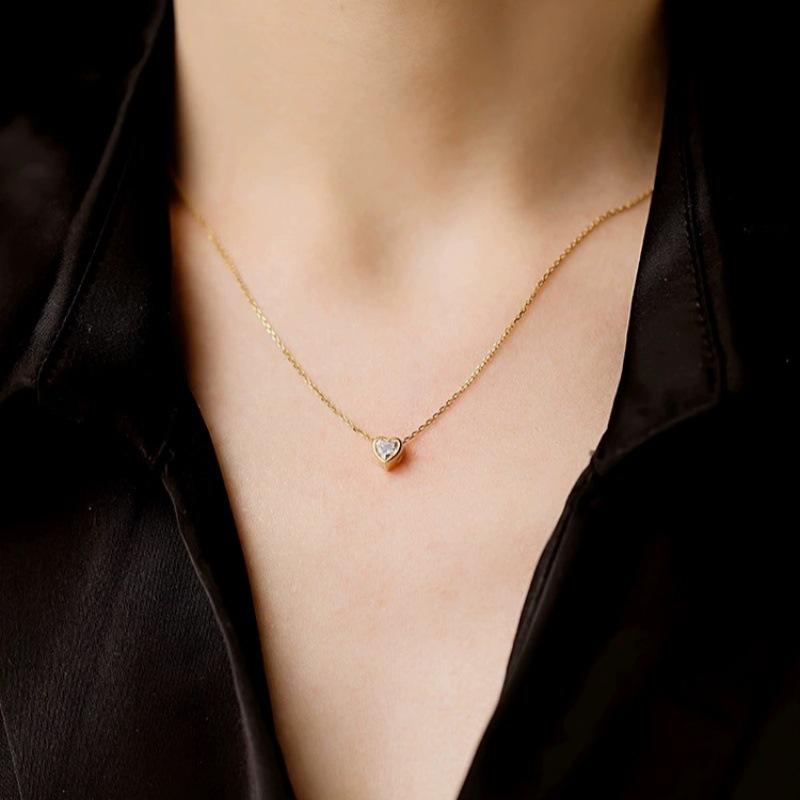 Japanese S925 Loving Heart In Sterling Silver Pendant Classic Necklace Women's Bag Inlaid Zircon High-Grade Clavicle Chain