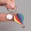 Alloy Keychain with Extension Chain Pendant Enamel Rainbow Hot Air Balloon Charm Key Oil Dripping Color Holder Smiling Cloud Decorative Backpack