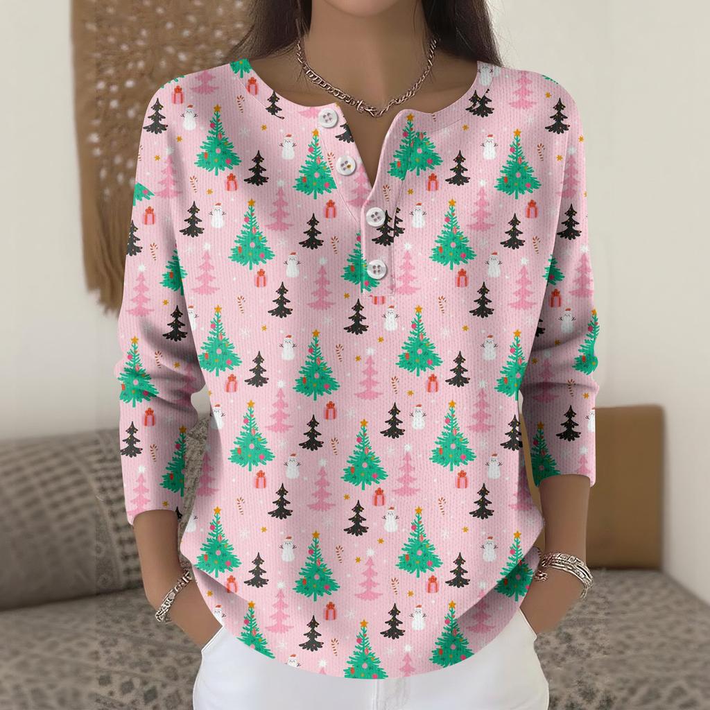 Женская мода Топ с длинным рукавом и рождественским принтом в виде снежинок Элегантный повседневный топ
