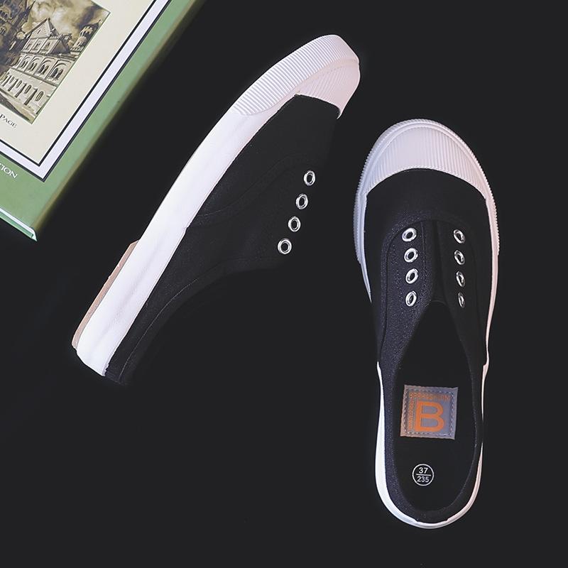 Женские парусиновые слипоны без задника, белые, дышащие, плоские, удобные, повседневные шлепанцы, осенние, студенческие, для ежедневной ходьбы, дизайнерская обувь
