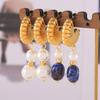 New Court Style Fringed Imitation Pearl Natural Stone Earrings Retro Temperament Design Titanium Steel Plated With 18K Gold