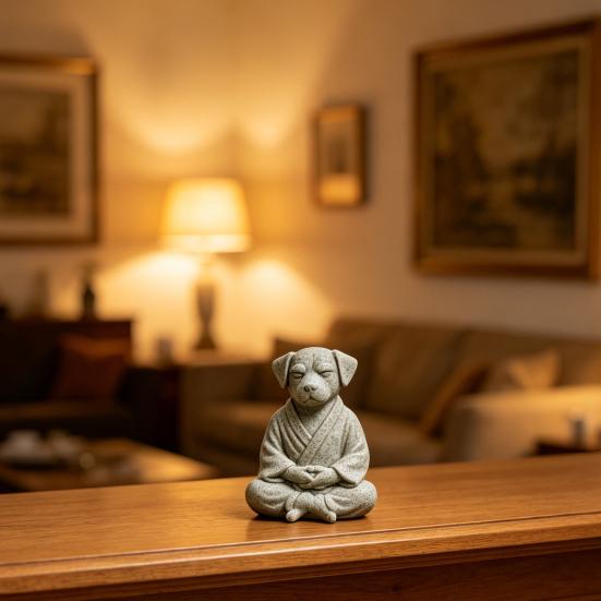 3D Printed Meditating Dog Statue, Cute Zen Puppy Sculpture, Retro Desk Decor for Home & Office, Unique Gift for Dog Lovers