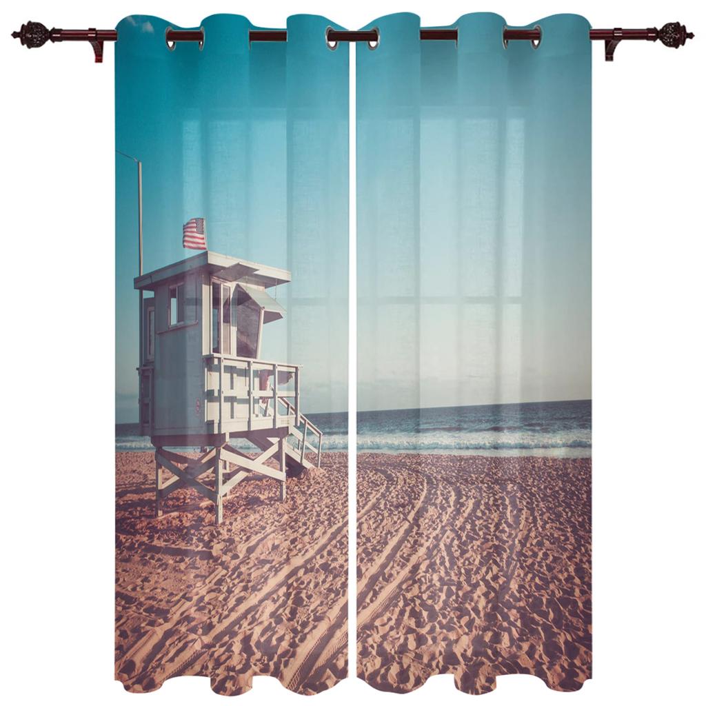 Windows Sea Beach Blue Sky White Clouds Luxury Home Curtains Modern Home Supplies Living Room Bedroom Custom Curtains