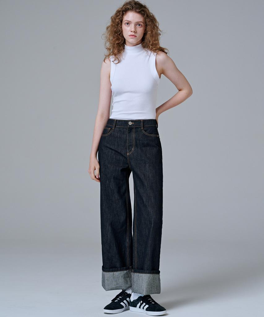 MALOUPE 9146 Rolled-Up Non-Faded Denim (Dark Indigo)