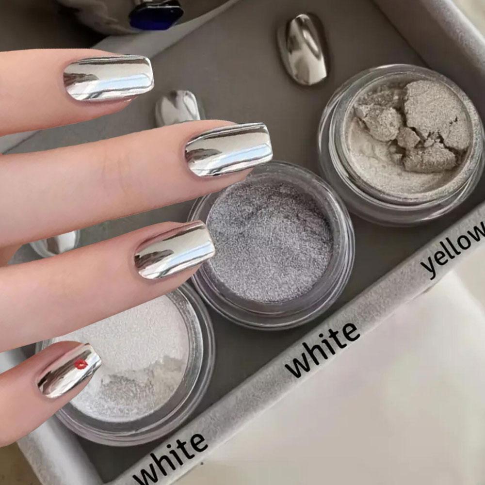 1/3jars Magic White Yellow Chrome Nail Powder Glossy Mirror Effect Moonlight Nail Pigment Pearl Silver Glitter Rubbing Dust 0.5g