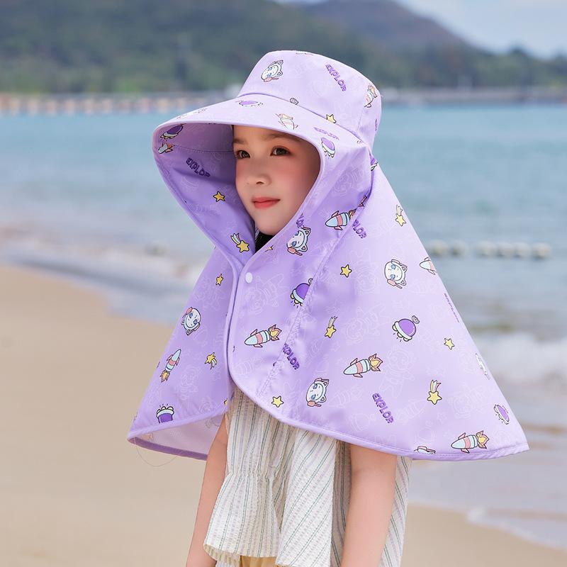 Children's hats summer boys and girls sunscreen cap extended shawl neck protection sunshade bucket hat outdoor big eaves sun hat