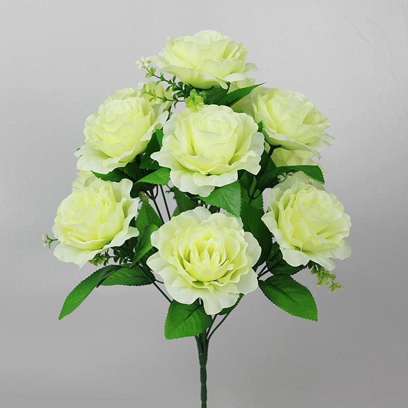 12Heads Silk Rose Artificial Flowers Fake Bouquet Wedding Party Home Grave Decor