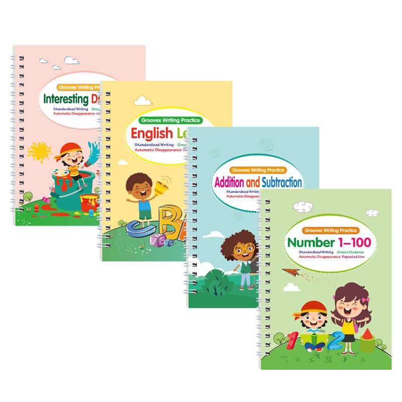 Набор для тренировки почерка Grooves Writing Practice For Children Handwriting Practice Copybook Set, многоразовая тетрадь для детей дошкольного возраста 3-5 лет.