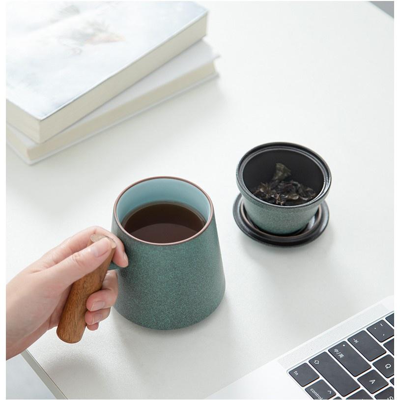 Керамическая кружка 320 мл с глазурью «Голубой камень» и простым фильтром для заваривания чая