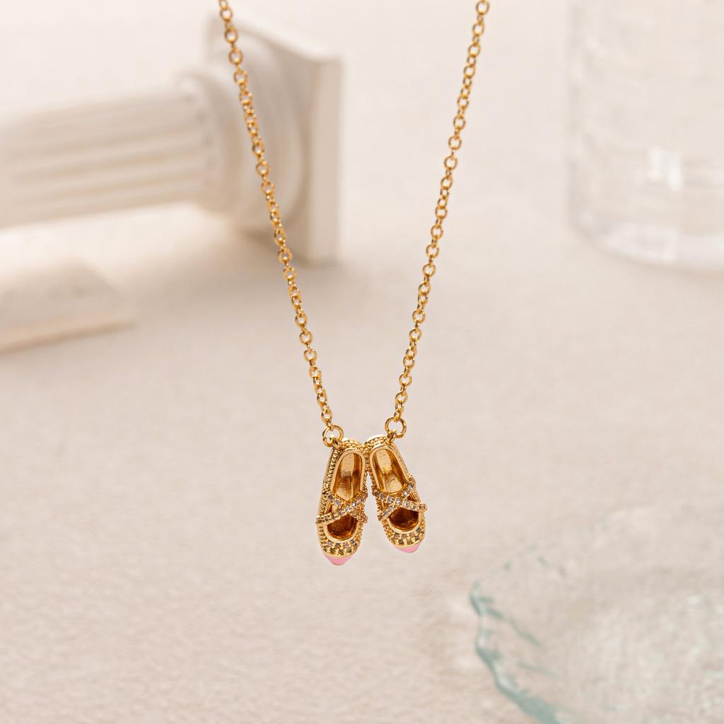 Pink Ballet Shoes Necklace Women'S Diamonds Sweet Girly Style Fashion Exquisite Mini Jewelry