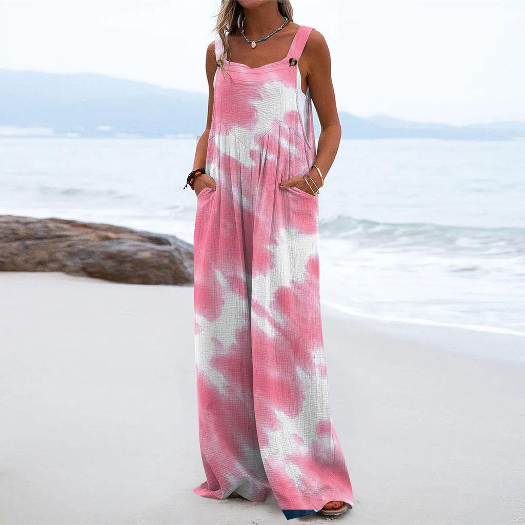 Женский цельный комбинезон на пуговицах, повседневные свободные комбинезоны без рукавов с карманами