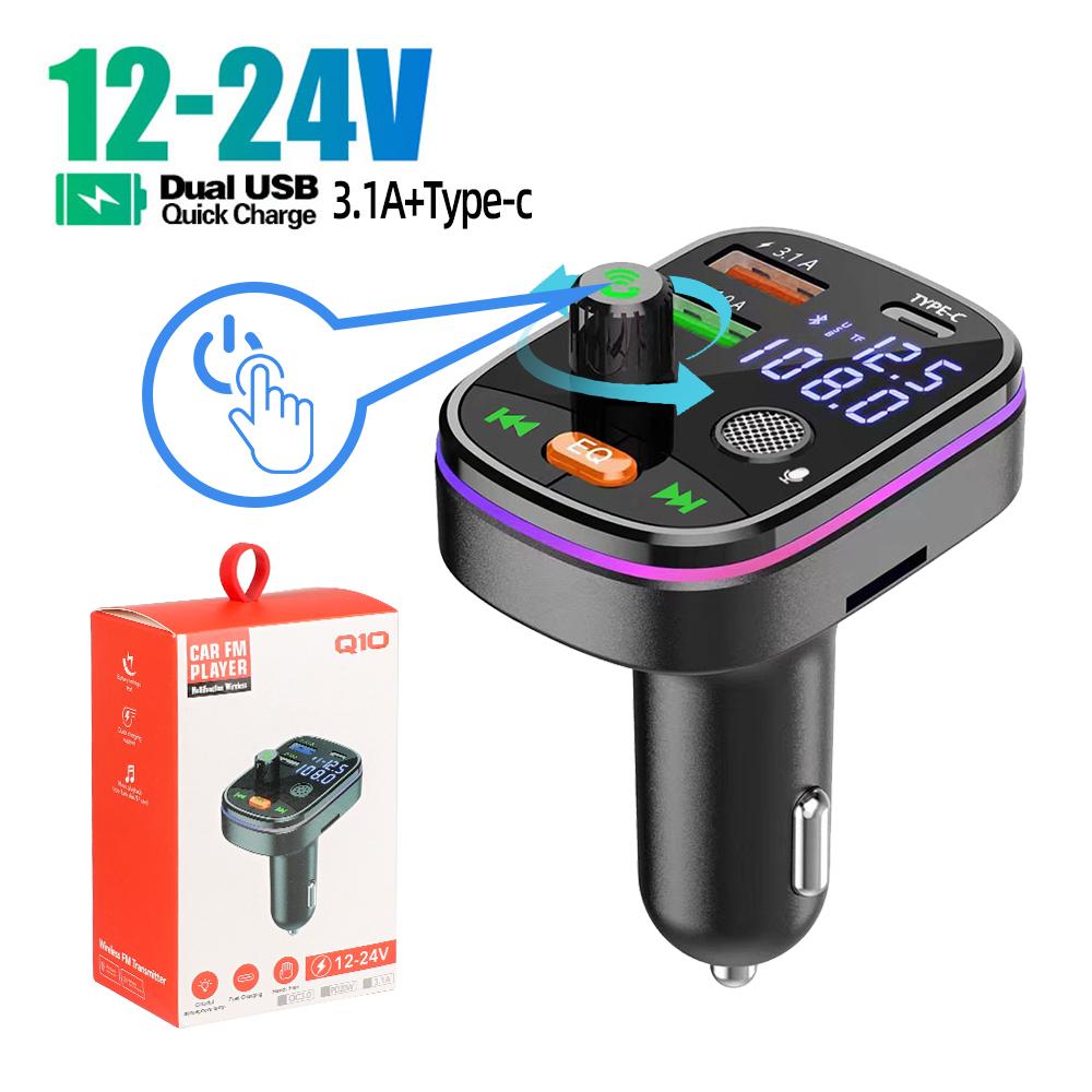 Автомобильный Bluetooth FM-передатчик Dual USB 3.1A TypeC PD Быстрое зарядное устройство Прикуриватель Радио MP3-плеер Музыкальный плеер Handfree Call Автомобильный комплект с цветным рассеянным освещением