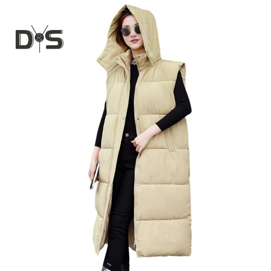 Зимний женский жилет, утолщенный, с застежкой-молнией, с капюшоном, свободный крой, регулируемая талия с поясом, без рукавов, однотонный, ветрозащитный, сохраняющий тепло