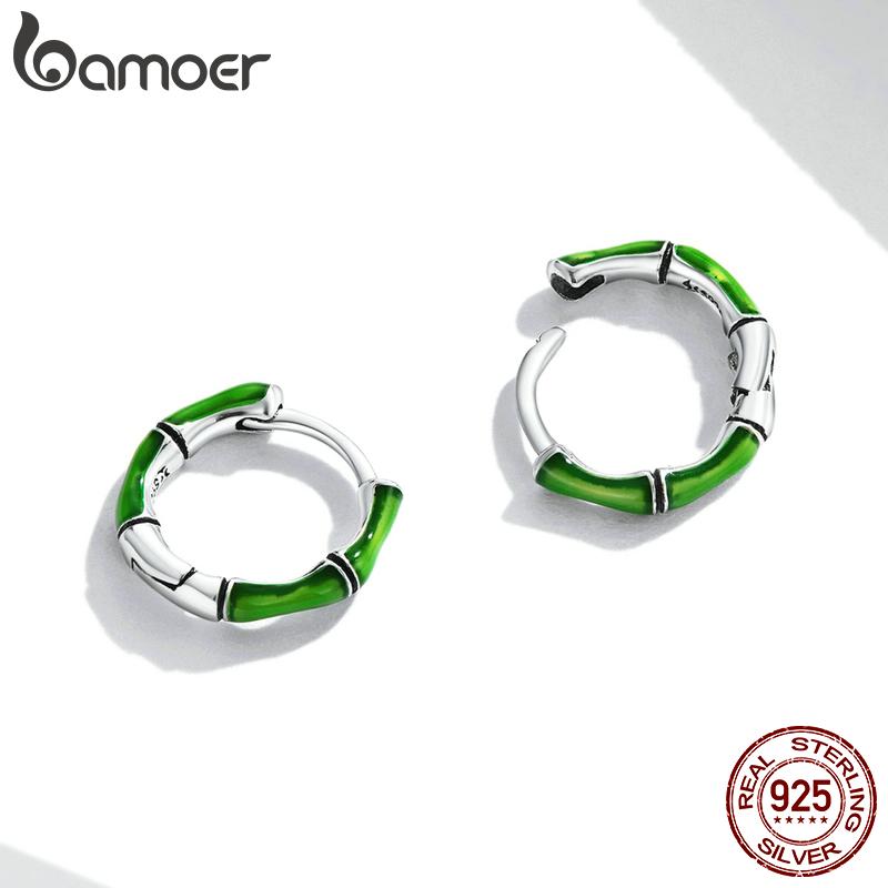 BAMOER 100% стерлингового серебра 925 пробы, серьги-гвоздики, винтажные бамбуковые маленькие пряжки для ушей для женщин, свадебные украшения