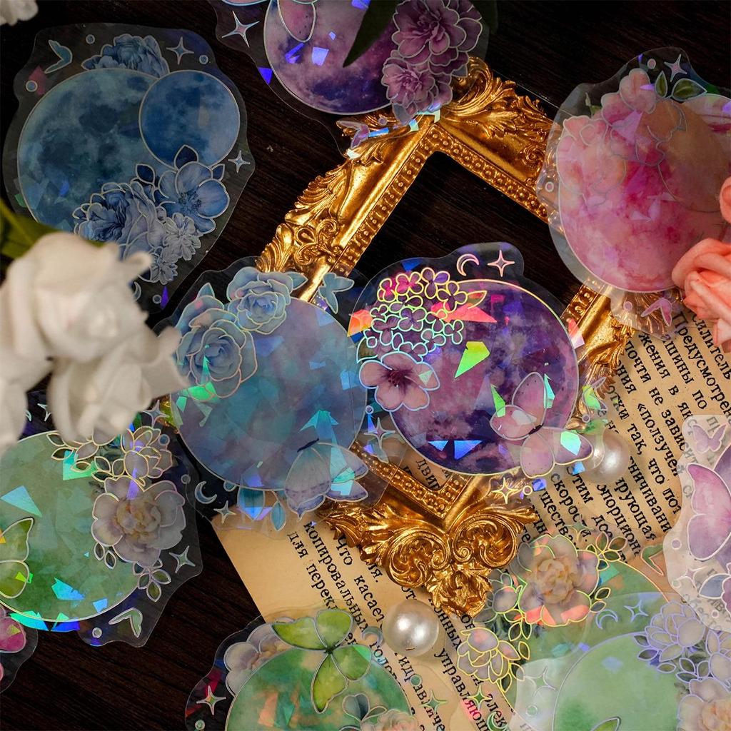 20 шт., лазерная звезда, луна, цветок, серия стикеров, сделай сам, искусство, скрапбукинг, креативный материал, этикетка, дневник, телефон, декоративные наклейки для журналов