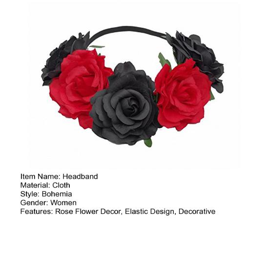 Повязка на голову с розами, обруч для волос ручной работы с 5 искусственными розами, высокая эластичная конструкция, обруч для волос в стиле бохо, праздничный декор