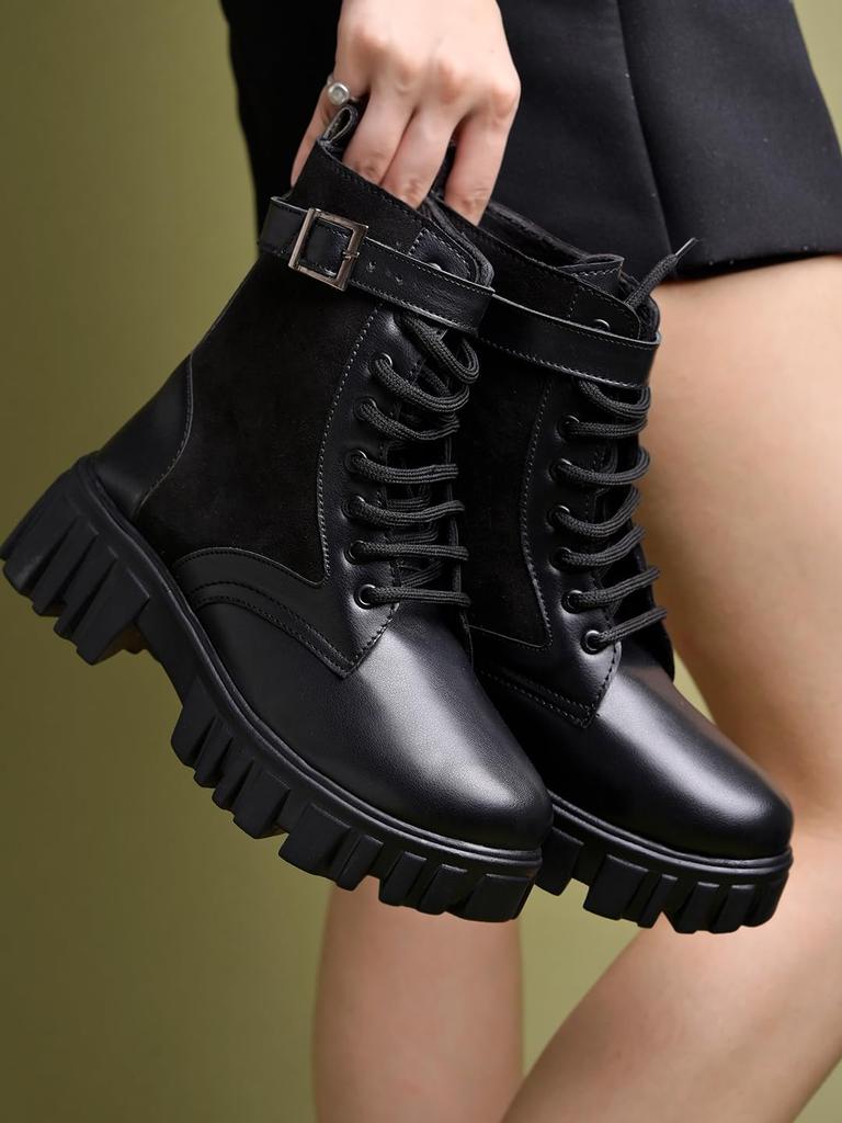 Shoetopia Женские короткие ботильоны на массивном каблуке с нескользящей подошвой, удобные модные ботильоны на щиколотку | Мягкая амортизирующая подошва | Для повседневной носки, вечеринок и зимы