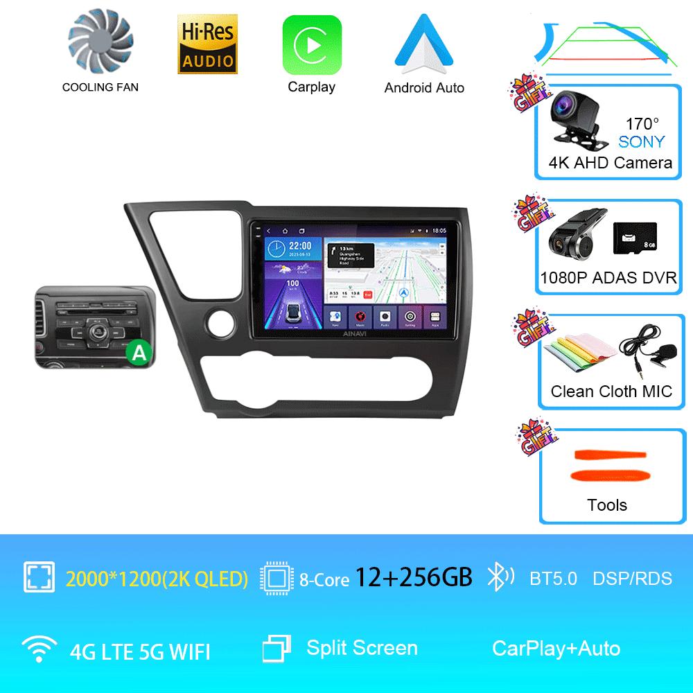 9" QLED 12G 256G Car Radio Android 14 For Honda Civic 9 2013 - 2016 Stereo Wireless Carplay Auto Navigation GPS Multimedia Playe