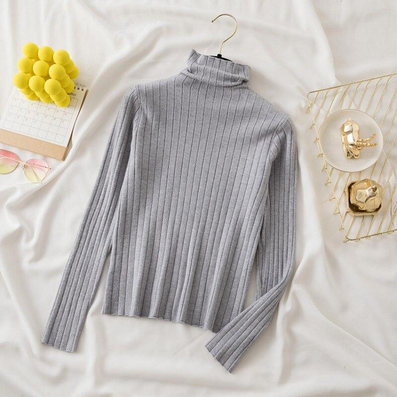 2023 зимний полосатый топ с высоким воротом, осенний модный тонкий однотонный пуловер с длинными рукавами, женский вязаный свитер, белый трикотаж 28733
