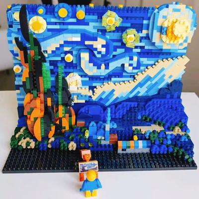 MOC «Звездная ночь», 3D знаменитые картины, художественная живопись, Винсент Ван Гог, строительные блоки, модель кирпича, игрушки, подарки для